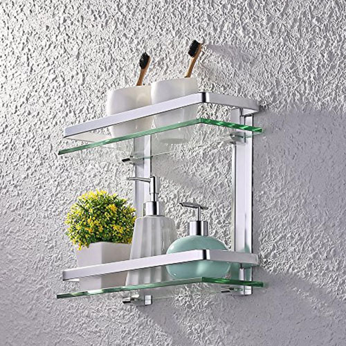 2-Tier Aluminum Bathroom Wall Mounted Glass Shelving - My Basket